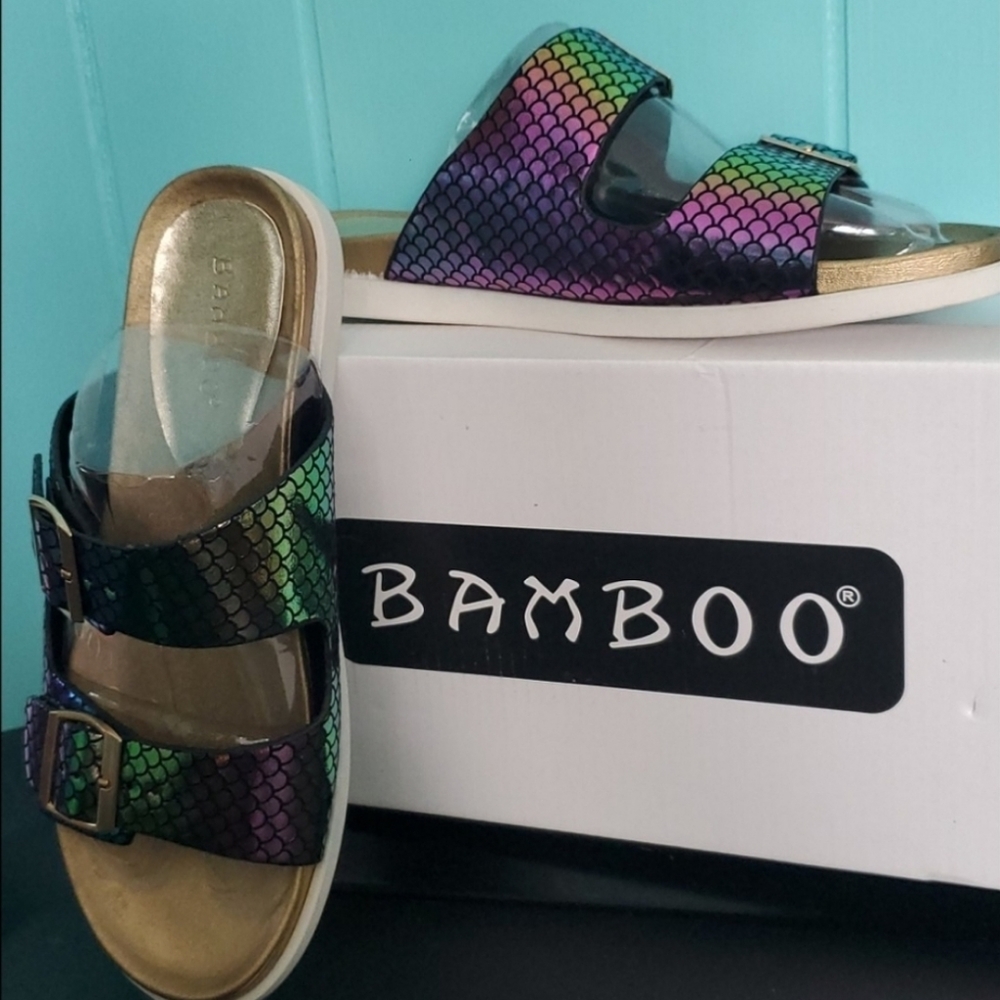 NIB Bamboo Mermaid Pattern Sandal Slide - Picture 3 of 11